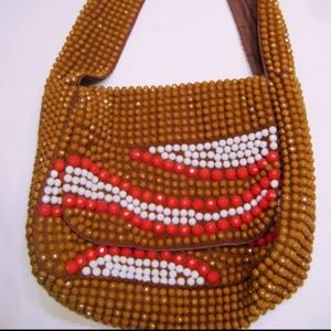 Vintage 60s 70s Mod Purse Brown Red White